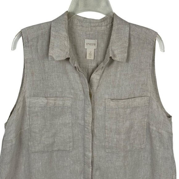 Chico's 100% Linen Beige Long Line Sleeveless Tunic Top Chico Size 2 (US L/12) - Picture 2 of 10